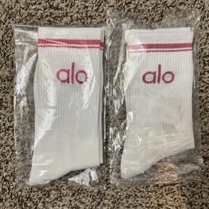 Alo Yoga Unisex Half-Crew Socks Pink & White New Without Tags Size Medium